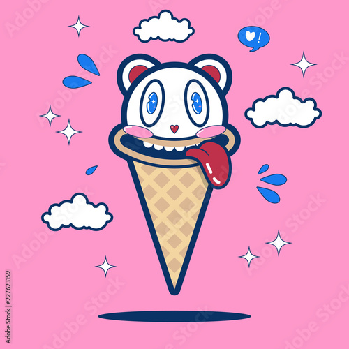 Crazy cartoon ice cream character, cute vector illustration. funny doodle for kids, sticker, design, icon. Awesome and colorfull