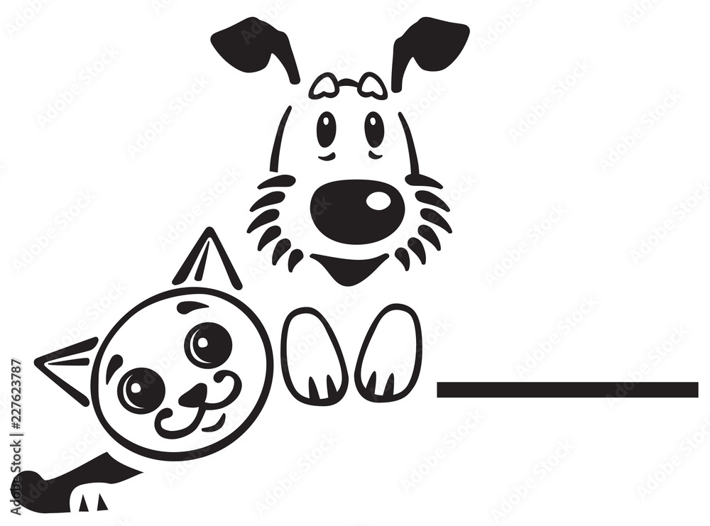 Fototapeta premium cartoon puppy dog and cat . Logo, icon , emblem . Black and white vector