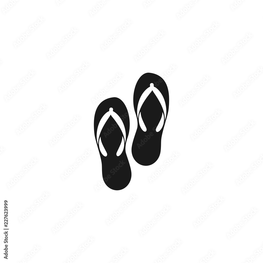 Black slippers. Pair of flip flops, summer time vacation attribute, shoes. Black slippers. Pair of flip flops, summer time vacation attribute, shoes.