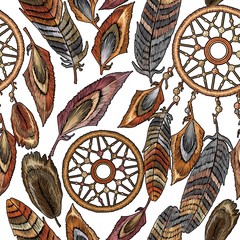 Wandcirkels Dromenvanger patronen Borduurstijl dromenvangers tribal patroon  © Matrioshka