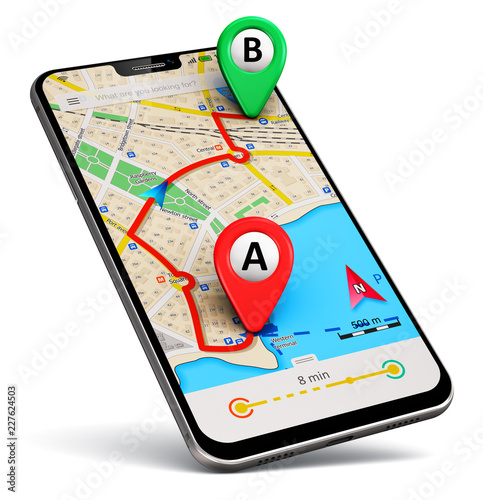 Smartphone with GPS map navigation app photo