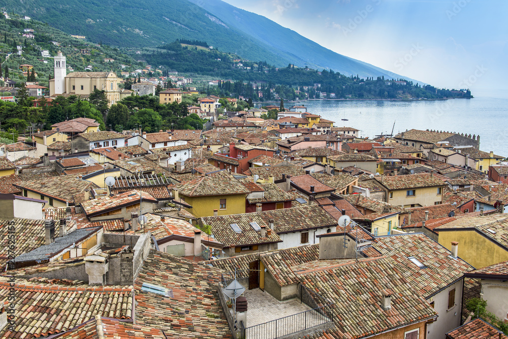 A view of Malcesine and the mountains surrounding the beautiful lake Garda in Italy, Europe