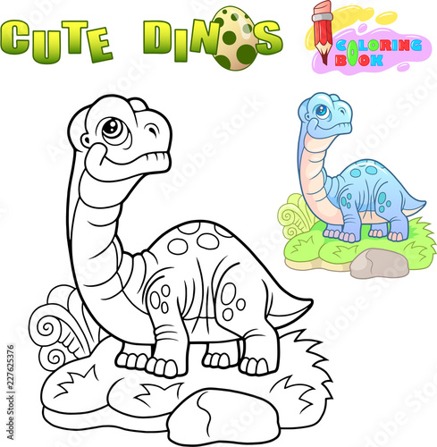 cute cartoon dinosaur apatosaurus, funny illustration, coloring book