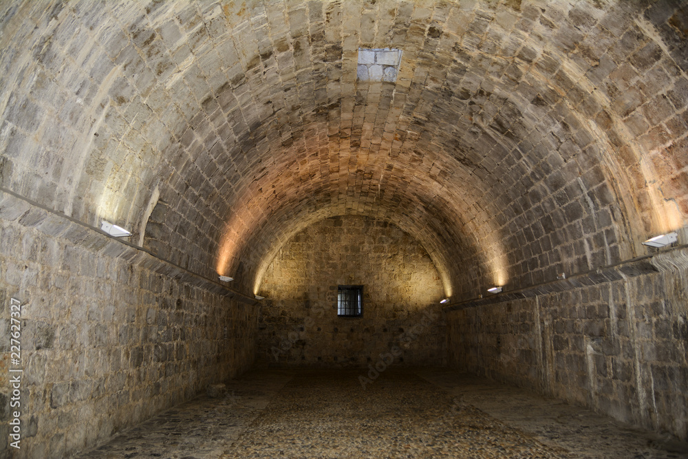 Obraz premium Corridor of Peniscola Castle , Costa del Azahar, province of Castellon, Valencian Community. Peniscola, a popular tourist destination in Spain.