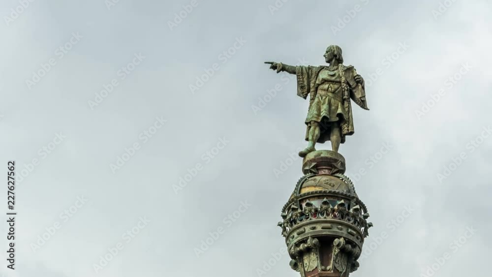 Christopher Columbus Monument in Barcelona. Bronze statue represents Christopher Columbus pointing towards the New World with his right hand. Christopher Columbus Monument in Barcelona. Bronze statue represents Christopher Columbus pointing towards the New World with his right hand.