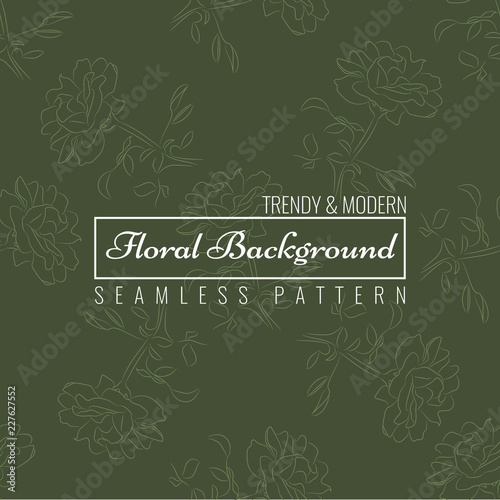 Rose seamless pattern with sketch style line art design. Floral background Vector illustration.