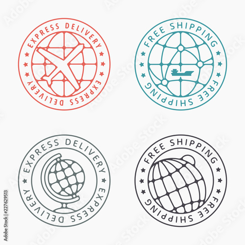Free shipping badges and stamps. Detailed vector graphics set.