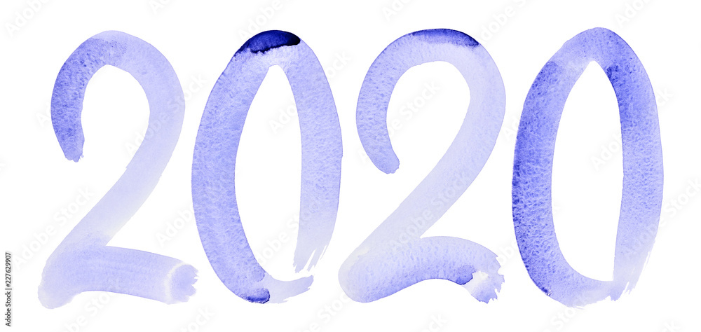 New year 2020 - Blue hand drawn watercolor number New year 2020 - Blue hand drawn watercolor number