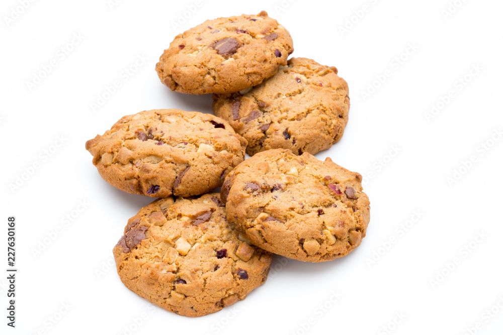 Chocolate chip cookie isolated on white background.