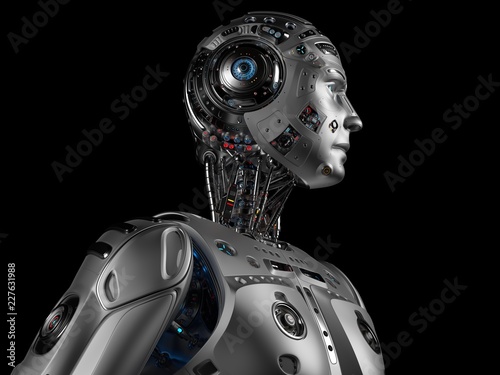 3D Render Futuristic Robot Man on black background