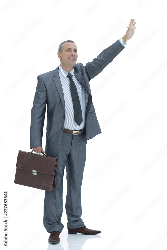 confident businessman making a welcoming hand gesture confident businessman making a welcoming hand gesture