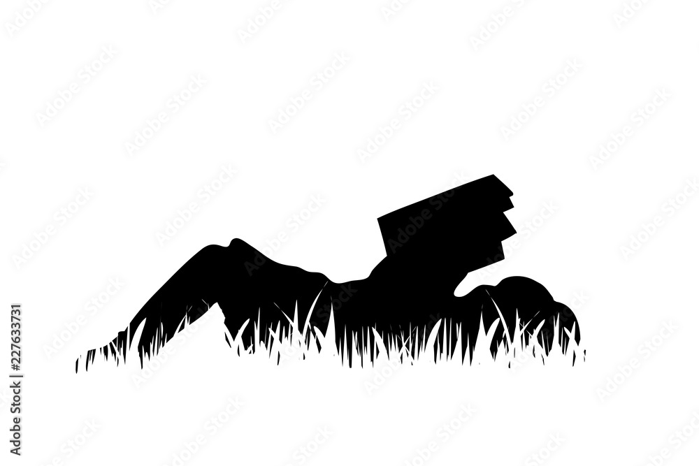 Vector silhouette of girl read book in the grass on white background. Vector silhouette of girl read book in the grass on white background.