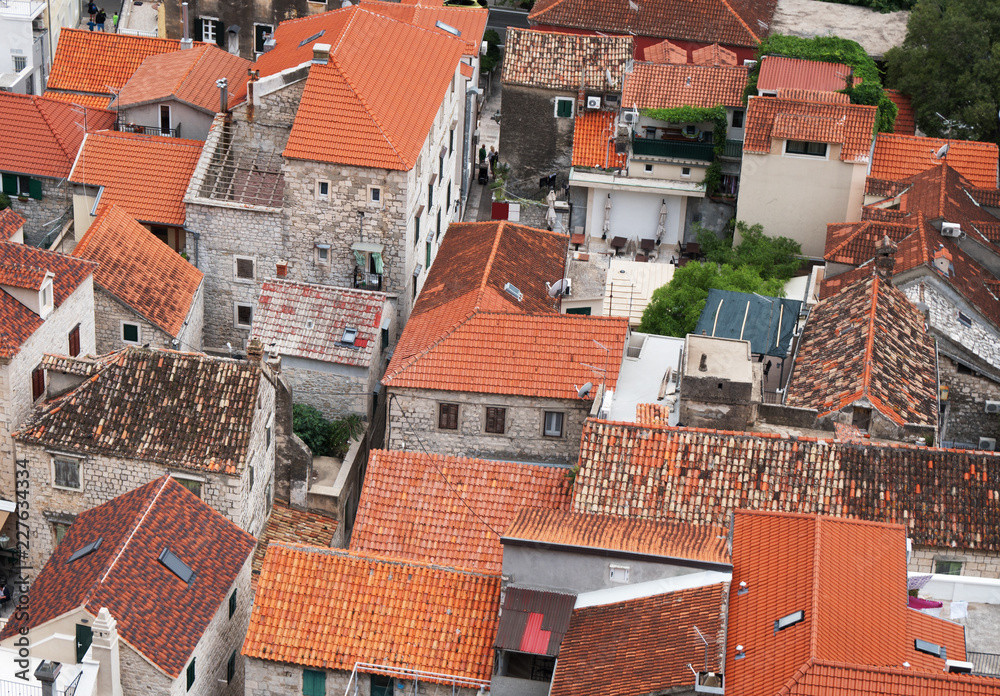 View on the roofs of Omis town in Croatia.