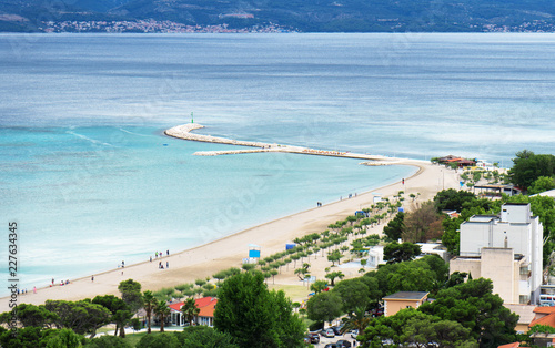 Beautiful city beach in Omis city, Croatia
