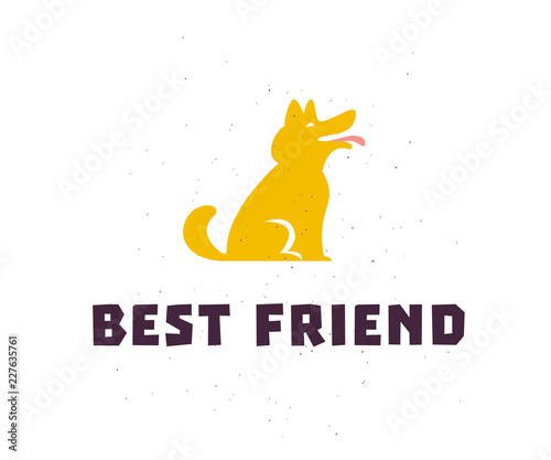 Vector flat simple logo with happy dog silhouette icon stand isolated on white background. Good for dog lovers, pet shop emblem, animal clinic, puppy center, shelter, veterinary etc.