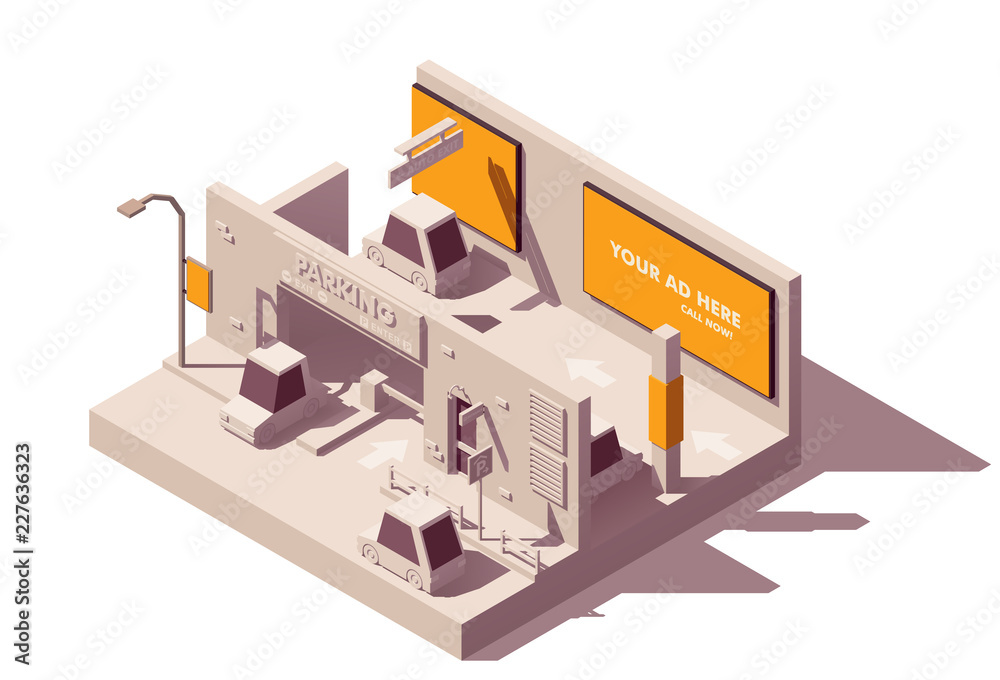 Vector isometric advertising in parking lot Vector isometric advertising in parking lot