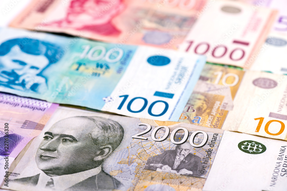 Various mixed Serbian money (RSD) - dinars foto de Stock | Adobe Stock