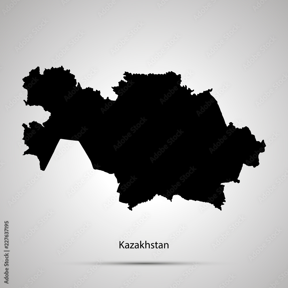 Kazakhstan country map, simple black silhouette on gray