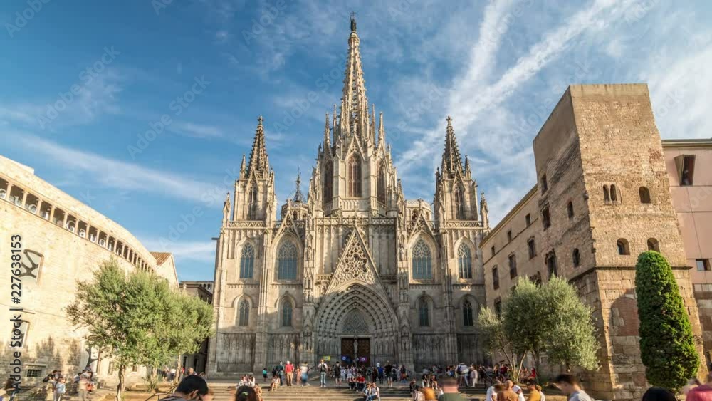 The Cathedral of the Holy Cross and Saint Eulalia in Barcelona. This masterpiece of gothic architecture is also known as Barcelona Cathedral or Gothic Cathedral The Cathedral of the Holy Cross and Saint Eulalia in Barcelona. This masterpiece of gothic architecture is also known as Barcelona Cathedral or Gothic Cathedral