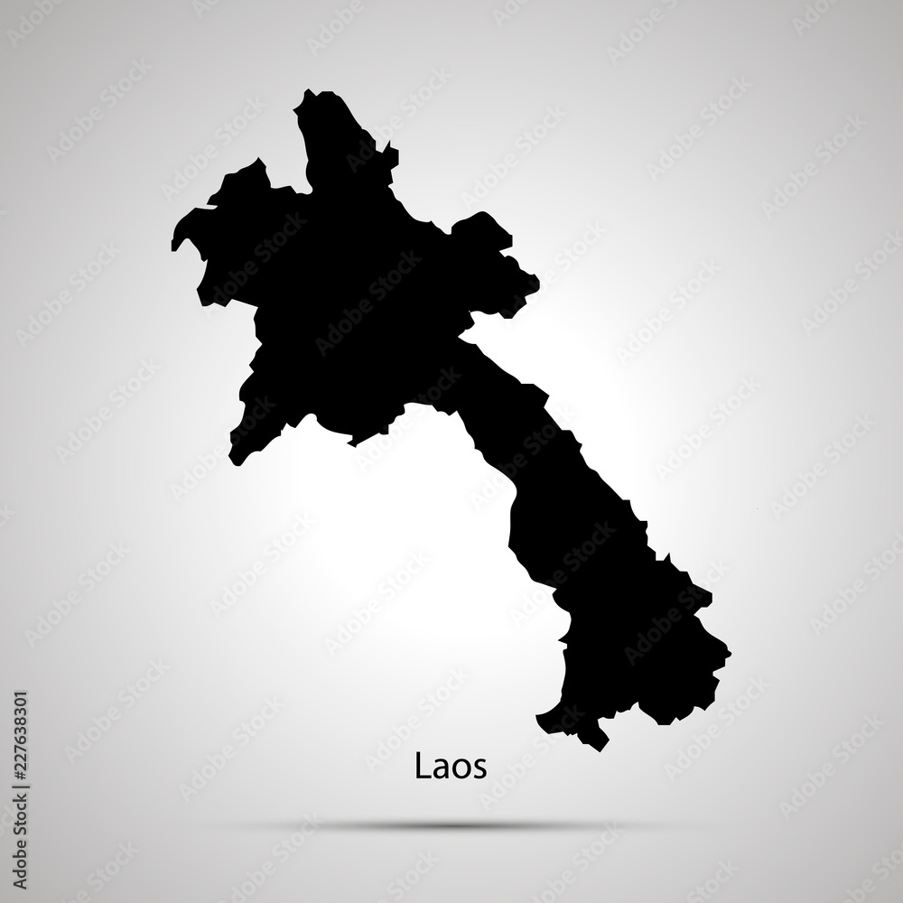 Laos country map, simple black silhouette on gray