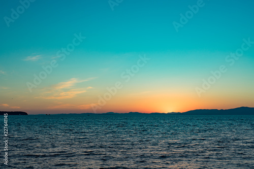 Seascape with sunset views over the Pacific ocean.