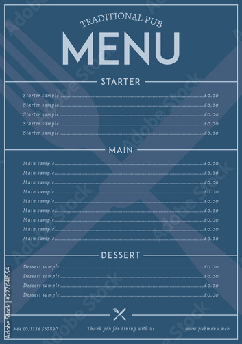 Modern pub style restaurat menu