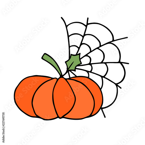 Pumpkin and spider web halloween symbol hand drawn sticker