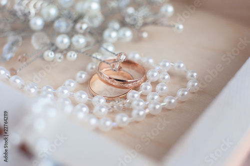 gold wedding rings, bijouterie and bridal accessories