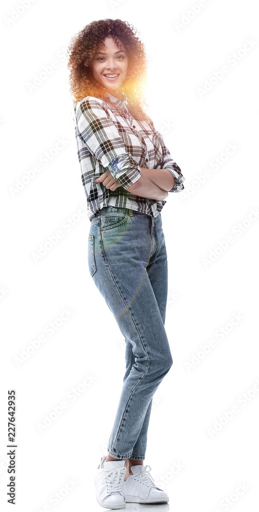confident young woman in plaid shirt confident young woman in plaid shirt