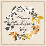 vector holiday autumn cards template wit handwriting happy thanksgiving day and leaf wreath. design for gift cards, backgrounds, print
