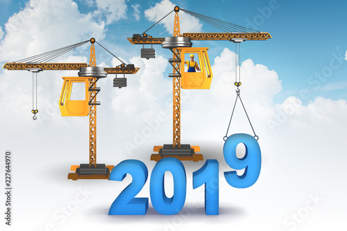 Heavy crane lifting numbers in year of 2019 concept
