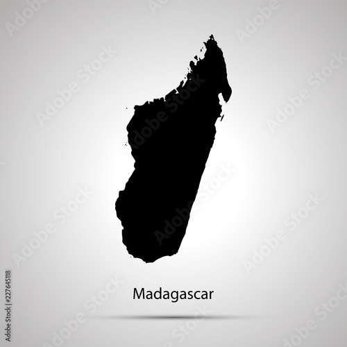 Madagascar country map, simple black silhouette on gray photo