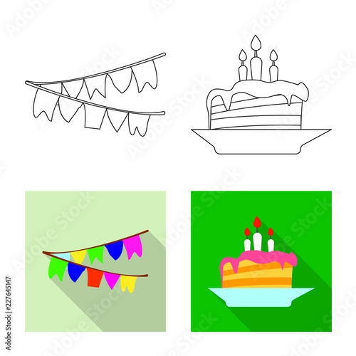 Isolated object of party and birthday icon. Collection of party and celebration stock vector illustration.