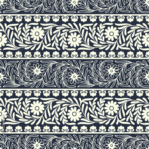 vector seamless eastern florish border pattern. design for covers, print, woodblock, cards photo