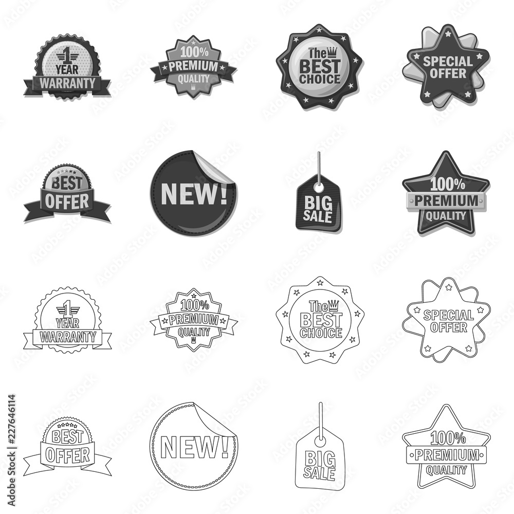 Isolated object of emblem and badge sign. Set of emblem and sticker vector icon for stock.