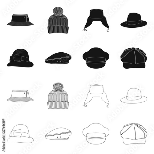 Vector design of headgear and cap sign. Collection of headgear and accessory vector icon for stock.