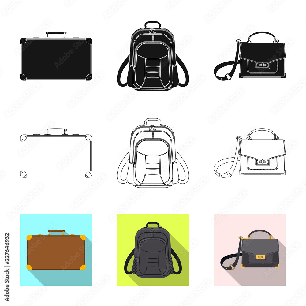 Isolated object of suitcase and baggage symbol. Set of suitcase and journey stock symbol for web.