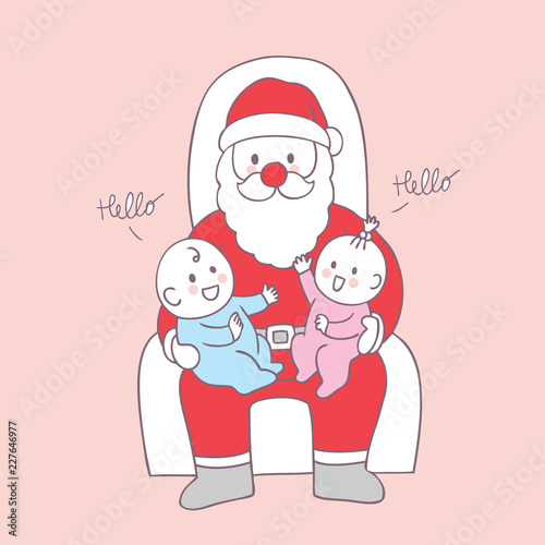 Cartoon cute Christmas Santa Claus and baby vector.