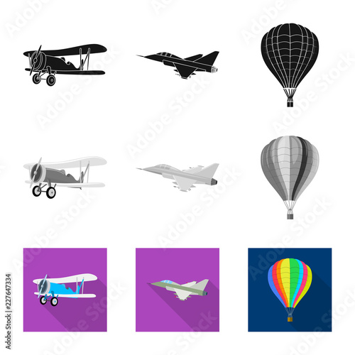 Isolated object of plane and transport sign. Set of plane and sky stock vector illustration.