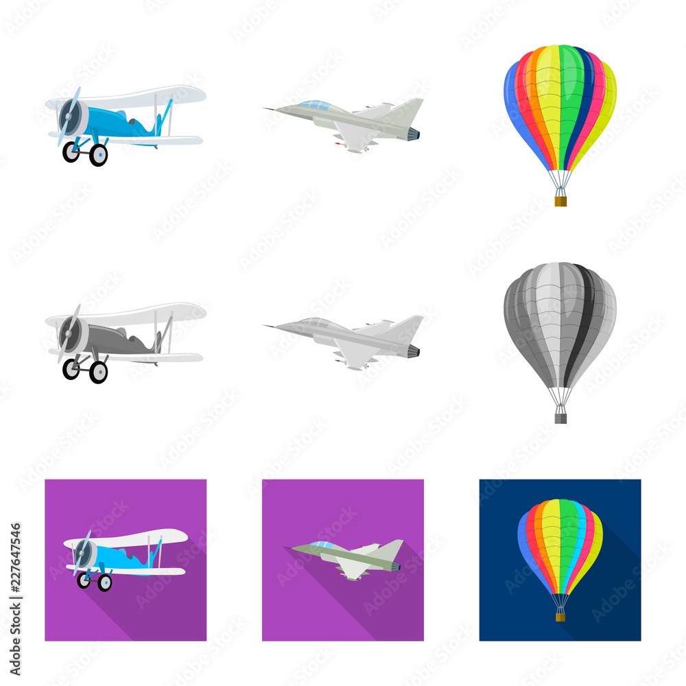 Obraz premium Isolated object of plane and transport icon. Collection of plane and sky vector icon for stock.