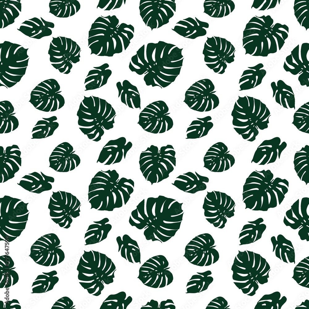 Green Monstera leaves vector seamless pattern. Tropical textile print. Green Monstera leaves vector seamless pattern. Tropical textile print.