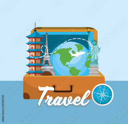 travel briefcase with global place destination