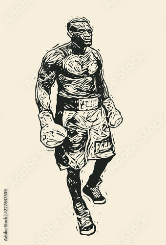 Boxer. Retro Engraving Linocut Style. Vector Illustration.
