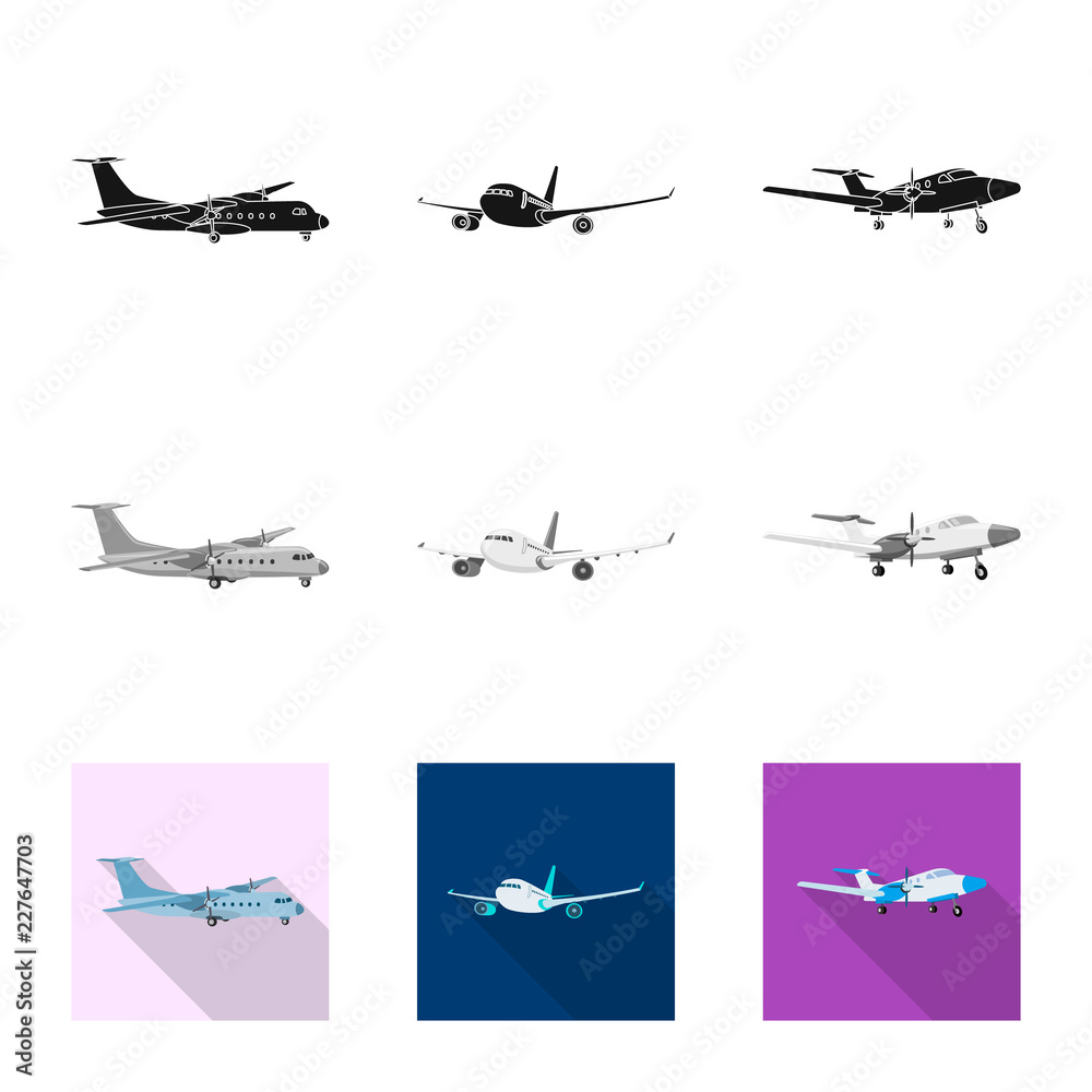 Isolated object of plane and transport sign. Collection of plane and sky stock symbol for web.