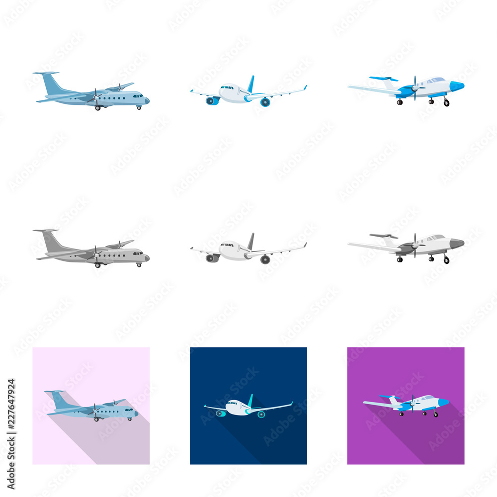 Vector design of plane and transport sign. Collection of plane and sky stock vector illustration.