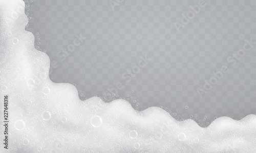 Foam with soap bubbles, top view. Flow of soap and shampoos.