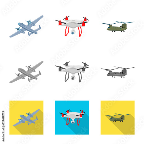 Isolated object of plane and transport logo. Set of plane and sky stock symbol for web.