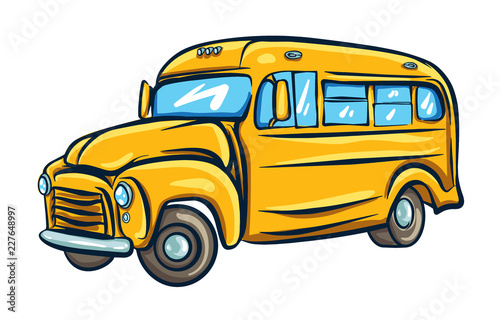 Yellow school bus. Vector illustration in cartoon style. 