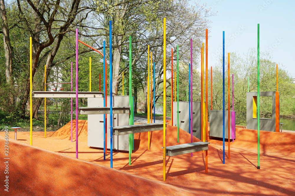 Fototapeta premium parkour obstacle course public outdoor training ground in Hannover, Germany