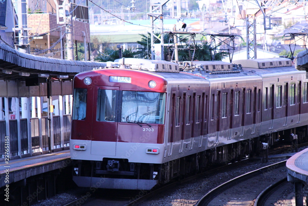 Naklejka premium A train running in Japan. Kintetsu train